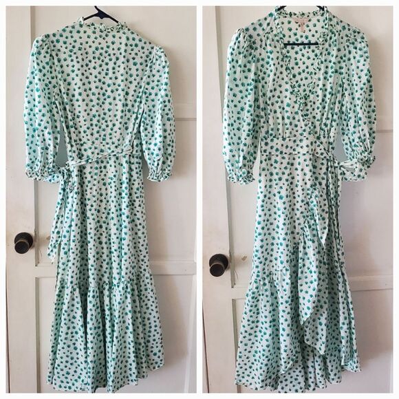 Rebecca Taylor Emerald Daisy Dress Ruffle Detail Wrap Green White Floral size 0 - Picture 2 of 10